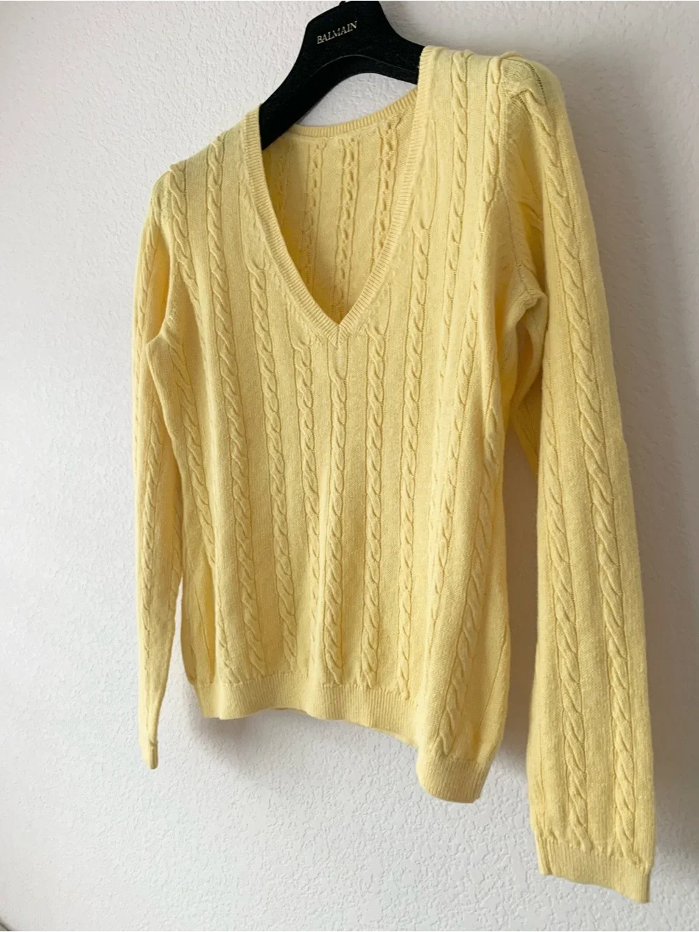 Linen Yellow Cable V-Neck Sweater